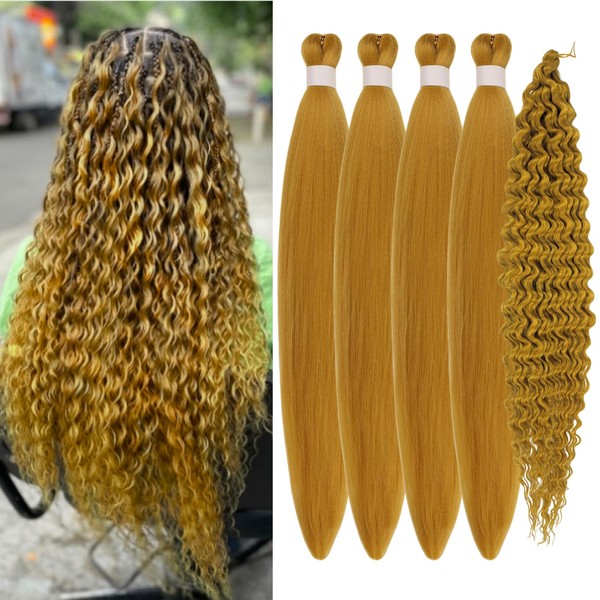 Honey Gold Braiding Hair Pre Stretched Curly Deep Wave Braids