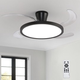 Slim Retractable Ceiling Fans with Lights and Remote Control, 48 inch Black Low Profile Ceiling Fan,20W Dimmable LED,Timer Setting,Memory Function Modern Chandelier for Living Room Bedroom