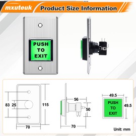 mxuteuk Push to Exit Button,Indoor Green Square Request to Exit Button,Stainless Steel Exit Button with Green LED Square
