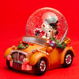 SIKORA SK16 Medium Glass Decorative Snow Globe Snowman with Elk in Car Diameter 65 mm Snow Globes: Snowman with Elk in Car