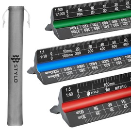 Aluminum Architect Scale Ruler - 30cm Ruler Laser Etched Triangle Drafting Ruler with Colour Coded Grooves for Blueprint, Drafting - Architectural Scale Ruler (Black, Metric Units)