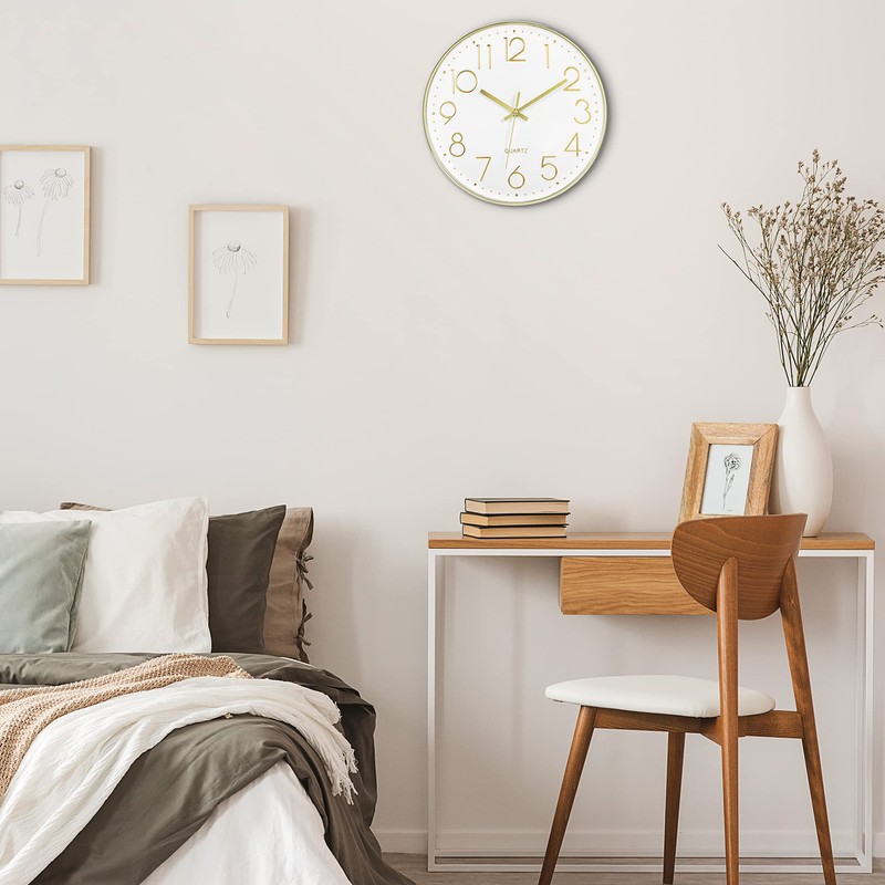 Foxtop Gold Wall Clock 12 Inch Silent Non-Ticking Battery Operated