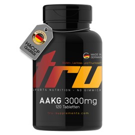 TRU Sports Nutrition | AAKG 3000mg - 120 Tabletten - L-Arginin-Alpha-Keto-Glutarat - Pre-Workout Supplement - Hochdosiert - 100% Vegan | Herstellung & Laborprüfung in Deutschland