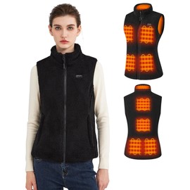 Black Fuzzy Heated Vest for Women with 16000mAh 7.4V Battery Pack Included, Sherpa Heated Vest Women, Fleece Heating Vests Cycling-XL