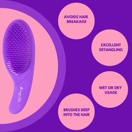 Nascita Detangler Wet & Dry Hair Brush without Pulling, for Women, Men and Children, Painless Detangling for All Hair Types, Detangling Brush for Wet and Dry Hair, Hair Brush Purple