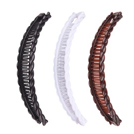 3 Pcs Banana Hair Clips for Thick Curly Hair - Black and Brown and White Tortoise Clips, Vintage Clincher Combs for Women, Girls - Non-Slip Fish Grip Slides, Retro Hair Accessories