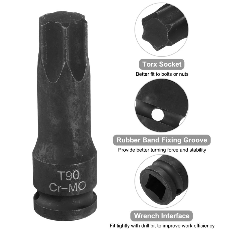 HARFINGTON T90 Torx Bit Socket 1/2" Drive 6 Point Torx