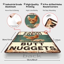 Funny Chicken Coop Sign Farm Fresh Butt Nuggets Tin Sign Vintage Metal Sign for Farm Yard Wall Decor Tin Sign 8x12 Inch
