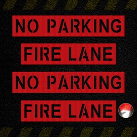 4 pcs 4 Inch FIRE Lane No Parking Stencil-Vinyl Self Adhesive Parking Lot Stencil-Pavement Letter Spray Painting Sticker-6x59 No Parking FIRE Lane Sign for Parking Lot Curb Concrete Asphalt