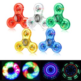 5 PCS LED Crystal Fidget Spinner Packs for Kids Teens Adults, Light Up Sensory Toys for Stress Relief Anit Anxiety, Cool Hand Tri-Spinner Set Gift for Stocking Stuffers Party Favors Classroom Prizes