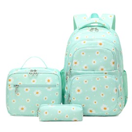 SIVENKE School Backpack Girls Teenagers Women's School Bag Backpack Set School Bag for Girls School Leisure with Lunch Bag and Pencil Case, Green, School bag set