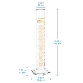 stonylab Measuring Cylinders, Pack of 2 B-Class Borosilicate Glass Cylinder with Sturdy Hex Base, 250 ml