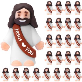 Bememo 25 Pcs Little Jesus Figures Original Design Jesus Love You Mini Rubber Toys to Hide and Seek Religious Party Favors Sunday School Baptism Gifts(Brown)