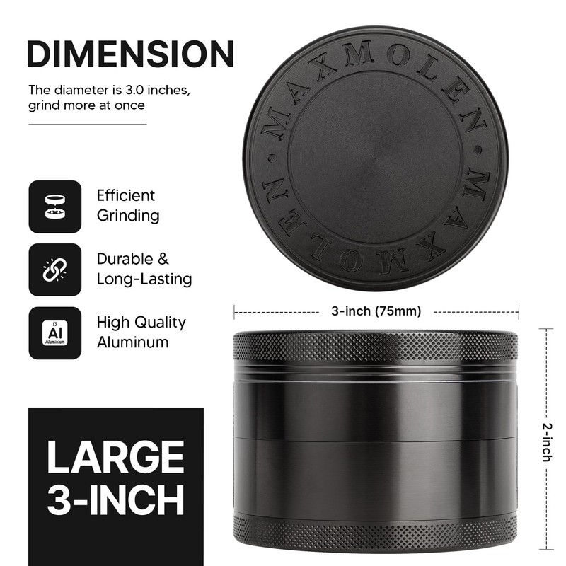 Dual Purpose 3" Inch Large Spice Dual Grinder, Including Fine