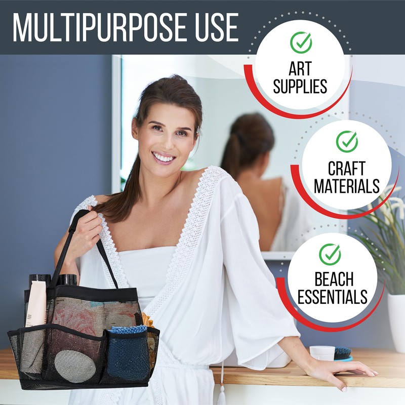 Masirs Mesh Shower Caddy Bag - (9 Pocket) Large Collapsible,