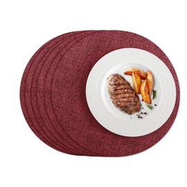 Romanstile Round Placemats Set of 6, Reversible Faux Leather Table Place Mats 100% Waterproof Oil-Proof Non-Slip Wipeable Double-Sided Vinyl Table Mats for Kitchen/Dining/Party, Red