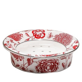 Floral Decorative Self Draining Soap Dish, Double-layer Round Soap Tray, Vintage Ceramic Soap Dish (Style C)