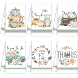 Ganeen 6pcs Fall Watercolor Kitchen Towel Set Thanksgiving Autumn Pumpkin Truck Gnomes Fiber Dish Towels Vintage Autumn Tea Towel Set for Bathroom Home Cooking Baking
