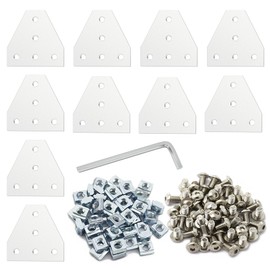 10 Pieces T-shaped Corner Bracket Connecting Plates with 50 M5 T Nuts, 50 M5 Screws Wrench for 6mm Aluminum Extrusion Profiles 2020 (T-shaped, Silver)