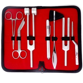 A2Z SCILAB Medical Student Exam Kit - 7-Piece Assessment and Diagnostic Set - Reflex Hammer, C128 and C512 Tuning Forks, Pupil Gauge, Bandage Scissors – Perfect for Medical Students! (Set of 7pc)