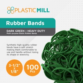 PlasticMill Dark Green Rubber Bands Size 33 (3 1/2" x 1/8") - #33 Colored Rubber Bands Office Supplies - Strong, Elastic Bands for Crafts, Balloon Garland, Cash, File Folders (100-Pack)