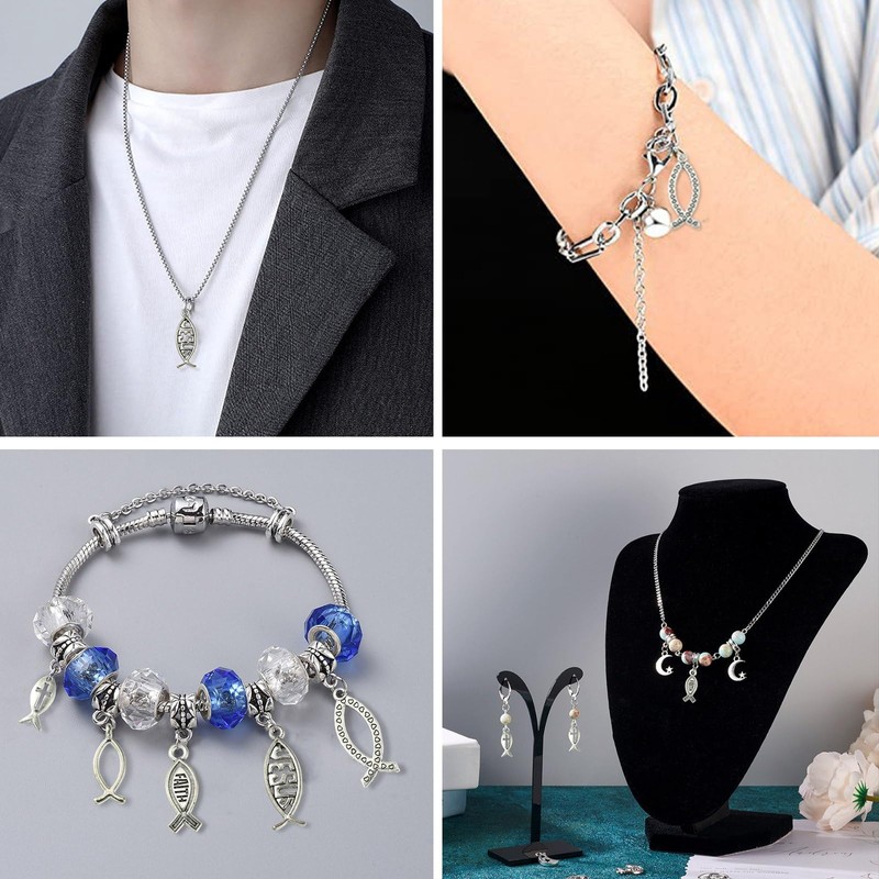 Stiesy 100 Pcs 5 Styles Jesus Fish Charms for Easter