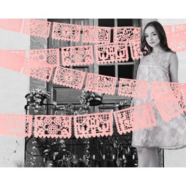 Peach Papel Picado Banner, Mexican Banners for Fiesta Party, Melon Colored Fiesta Flags for Weddings, Baby Showers, Birthdays, Ideal for Indoor and Outdoor Fiestas 3 Pack/Plastic
