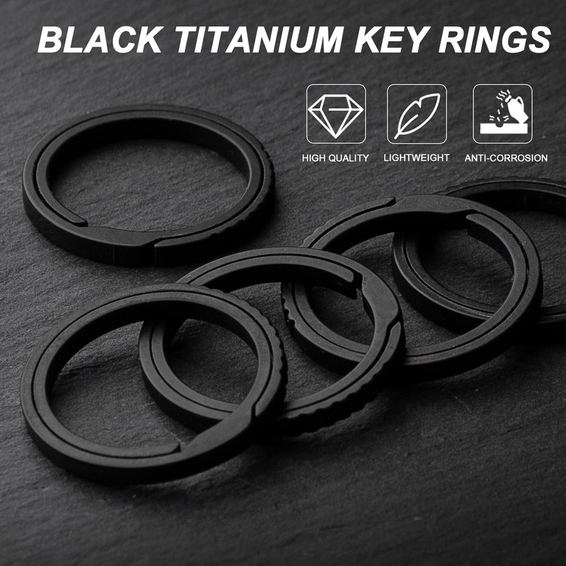 TISUR Titanium Keychain Rings, Split Side Pushing Heavy Duty Black
