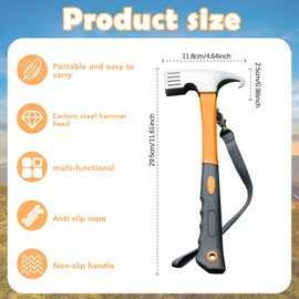 Camping Hammer with Tent Stake Remove, 12 inch Outdoor Multifunction Camping Mallet for Tent Pegs with Holding Strap and Tote Bag, for Outdoor Camp Picnic, Rustproof, Non-Slip Comfortable Grip