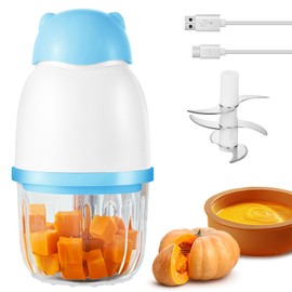 Baby Food Maker, Cordless Food Processor Puree Blender with 350ml Glass Bowl ＆ 6 Sharp Blades, Small Wireless Chopper Baby Puree Maker, Mini Rechargeable Chopper Kitchen Mixer for Fruit,Vegetable,Meat