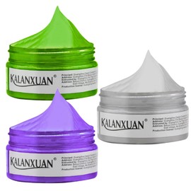 UNIVERSOENLÍNEA.COM Set 3 PIEZAS Cera Peinar Cabello Cambio Color Temporal Kalanxuan Hair Wax Cera de Cabello con Color Artificial Temporal Disfraz Cosplay Temporal Desechable Crema de Tinte (Verde / Morado /Plata)