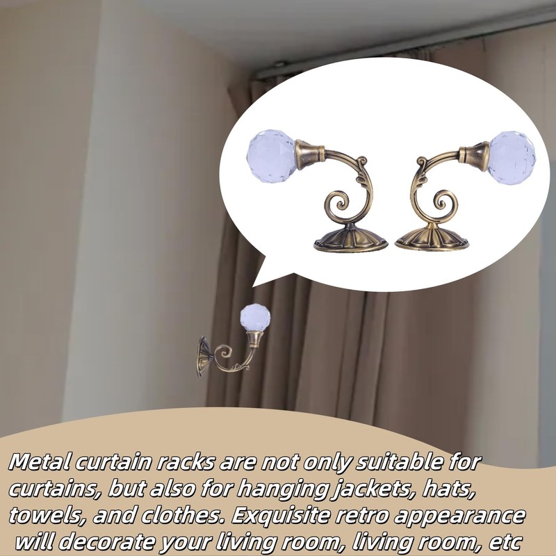 2PCS Curtain Tiebacks, Iron & Artificial Crystal Curtain Holders Curtain