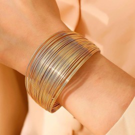 Inateannal Gold Cuff Bangle Bracelet for Women Gold Wrist Cuff Wrap Bracelet Open Wide Wire Bracelets Adjustable Open Cuff Hand Bracelet Wire Cuff Modern Bracelet