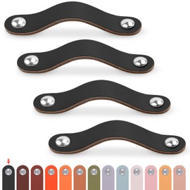 LEREATI Leather Handles for Furniture, Pack of 4 Cabinet Handles with Screws, Furniture Handles, Vintage Drawer Handle, Knobs, Furniture Handle, Leather for Kitchen Cabinets, Cabinets, Bathroom