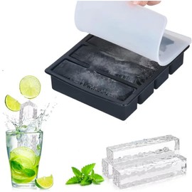 JBFadzmat 2Pcs silicone long ice cube tray for whisky. Long ice cube freezer mould tray with lid. Also for butter moulds. Easy release, reusable.