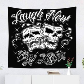 Suklly Tapestry Wall Hanging Horror Comedy Tragedy Laugh Now Cry Later Drama Skull Masks Face Home Decor Polyester Living Bedroom Dorm 60 X 80 Inches Picnic Mat Beach Towel Bed Cover