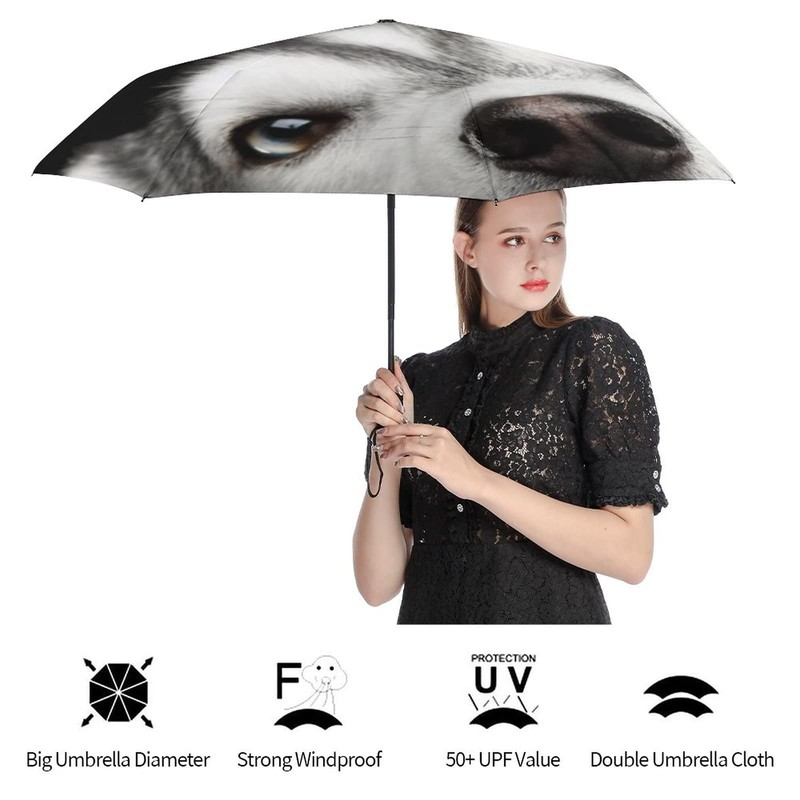 Rnivry Husky Dog Umbrella Windproof Compact Travel Umbrellas Automatic Open/Close