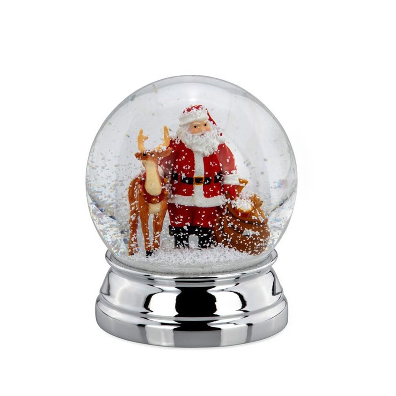 Schneekugel Glaskugel Deko-Kugel Motiv: Weihnachtsmann mit Rentier, Höhe 12,0 cm,