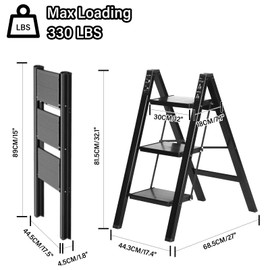 3 Step Ladder, Aluminum Lightweight Folding 3 Step Stool with Anti-Slip Wide Pedal, 330lbs Capacity Step Ladder for Household,Kitchen,Office, Ease of Folding, Portable