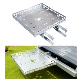 Kojem RV Cargo Carrier for Campers Trailers RV Rear Bumper-Mounted Generator Cargo Luggage Basket Rack Tray Kit Weighs 15 Pounds and Carries 200 Pound-Feet Silvery