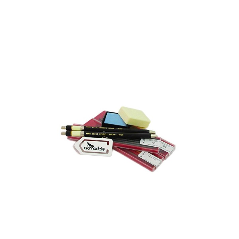 KOH-I-NOOR 5900 Metal Clutch Pencil + 7B+4B+coloured leads with rubber+paper