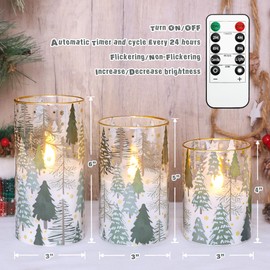Impress Life Christmas Tree Glass Flameless Candles with Remote Battery Operated 3D Flickering LED Pillar Candles for Xmas Gift Holiday Decor, Set of 3