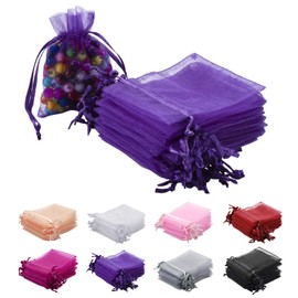 MOTYAWN 100Pcs Organza Bags 2x3” Purple Sheer Drawstring Gift Bags Jewelry Pouches Wedding Party Christmas Favor Gift Bags, Little Mesh Gift Pouches Mini Candy Bags for Small Presents Earrings