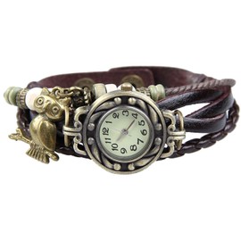 Boolavard Owl Quartz Art and Weave Wrap Around Leather Bracelet Women Wrist Watch