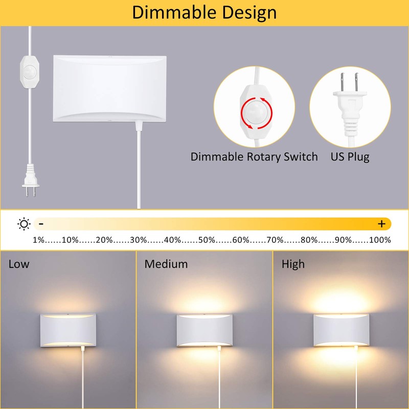 Lightess Plug in Wall Sconces 12W Modern LED Wall Light
