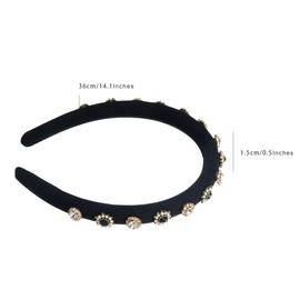 scicent Headband Women's Rhinestone Glitter Headband Sparkling Padded Hair Bands with Vintage Crystal Thin Fabric Hair Band Party Hair Accessories for Women Girls (Black) - 27021