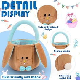 Easter Basket for Kids Empty - Bunny Easter Buckets with Rabbit Ears, Fluffy Easter Basket Tote Bags for Egg Hunts, Easter Gifts for Girls Boys