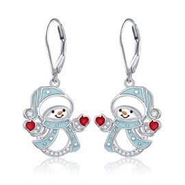 Snowman Dangle Drop Earring Sterling Silver Christmas Earring for Women Christmas Jewelry