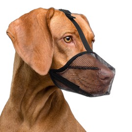 Dog Muzzle with Rounded Mesh, Breathable Muzzle for Small, Medium and Large Dogs, Prevents Eating, Biting and Chewing (L, Black)