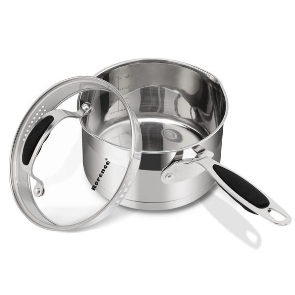 Rorence 2.5 QT Stainless Steel Saucepan, Sauce Pan with Silicone